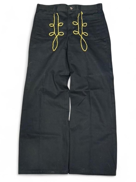 Wrangler Pants - Black Women's Wide-Leg Wrangler with Yellow Lace Detail